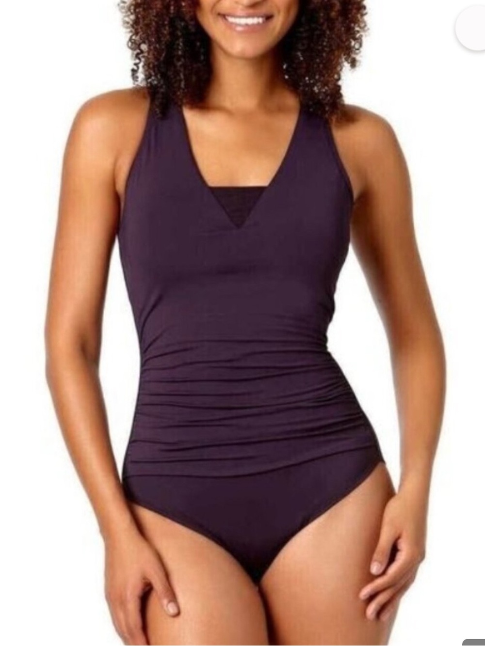 Lands End purple 1 piece swimsuit with criss cross back straps